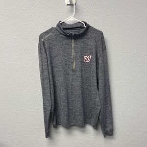Men’s Lg Columbia Heathered Charcoal 1/4-Zip Washington Nationals Pullover, GUC.